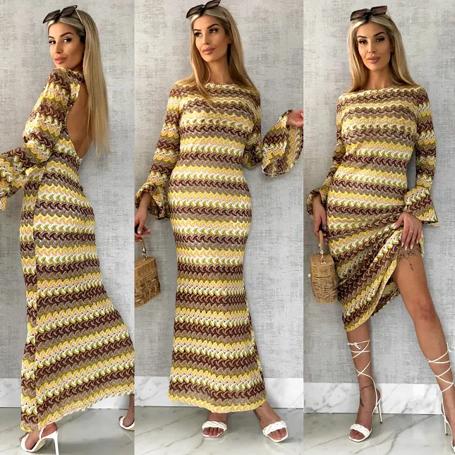 Ażurowa MAXI sukienka z odkrytymi plecami - R511