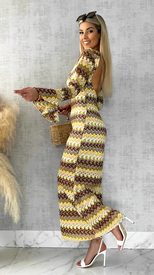 Ażurowa MAXI sukienka z odkrytymi plecami - R511