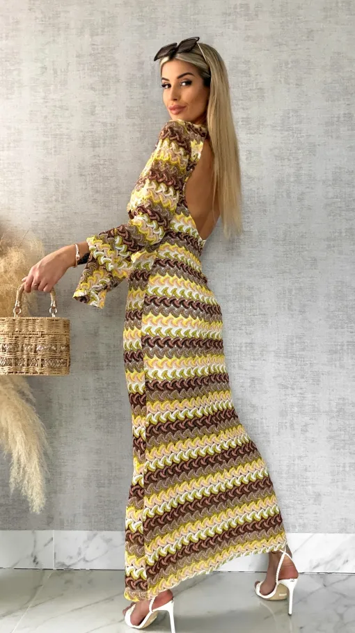 Ażurowa MAXI sukienka z odkrytymi plecami - R511