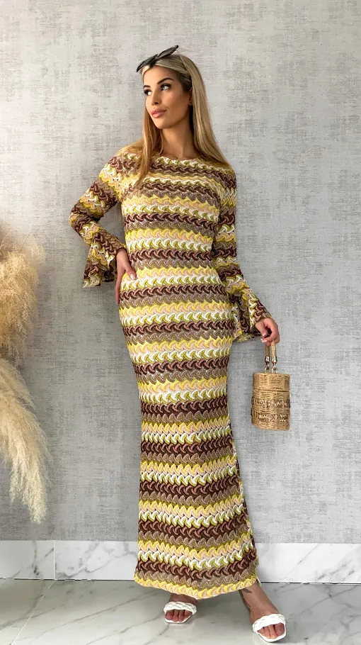 Ażurowa MAXI sukienka z odkrytymi plecami - R511