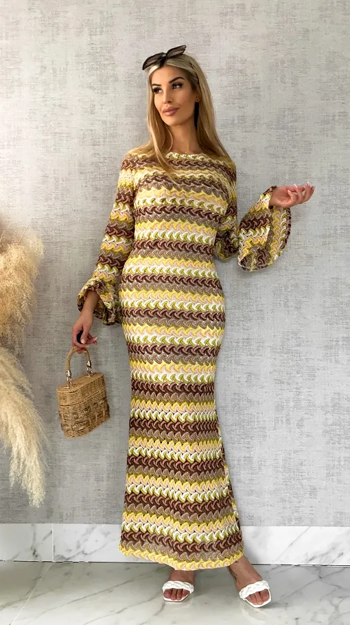 Ażurowa MAXI sukienka z odkrytymi plecami - R511