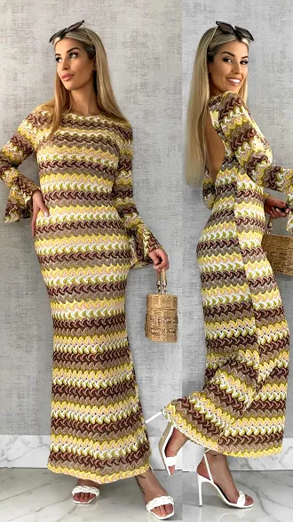 Ażurowa MAXI sukienka z odkrytymi plecami - R511