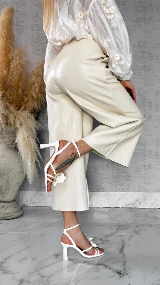 Skórzane spodnie KULOTY z kieszeniami JASNY BEŻ - R587