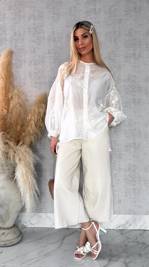 Skórzane spodnie KULOTY z kieszeniami JASNY BEŻ - R587