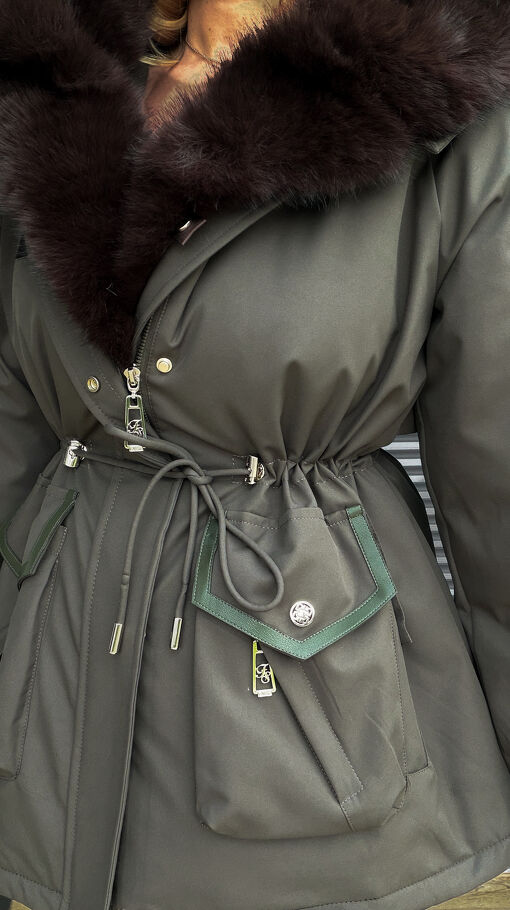Kurtka zimowa PARKA z kapturem i ekskluzywnym futerkiem MOSS GREEN - S608
