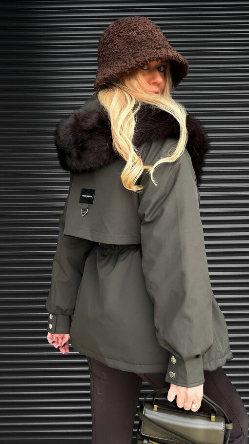 Kurtka zimowa PARKA z kapturem i ekskluzywnym futerkiem MOSS GREEN - S608
