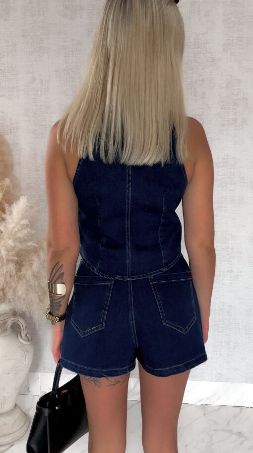 Elastyczny komplet jeansowy kamizelka + spódnico-spodenki DARK BLUE JEANS - S012A