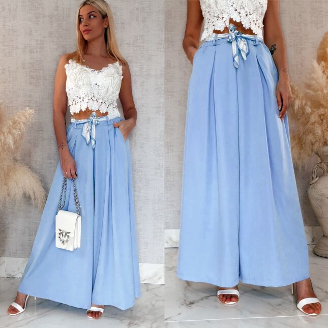Modne wiosenne spodnie KULOTY jasno niebieskie ONE SIZE - R959