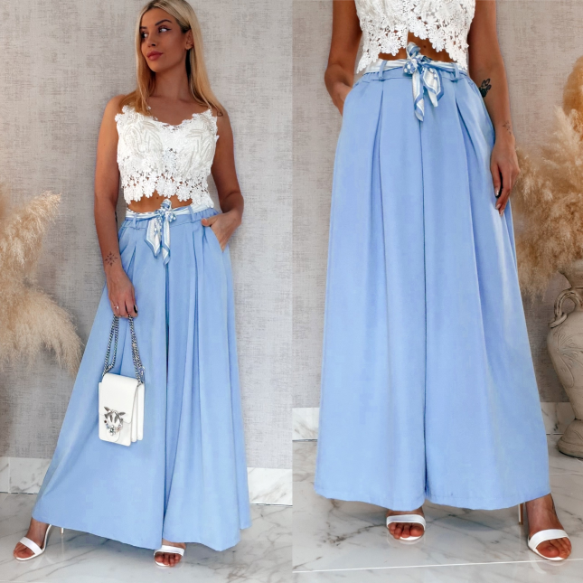 Modne wiosenne spodnie KULOTY jasno niebieskie ONE SIZE - R959