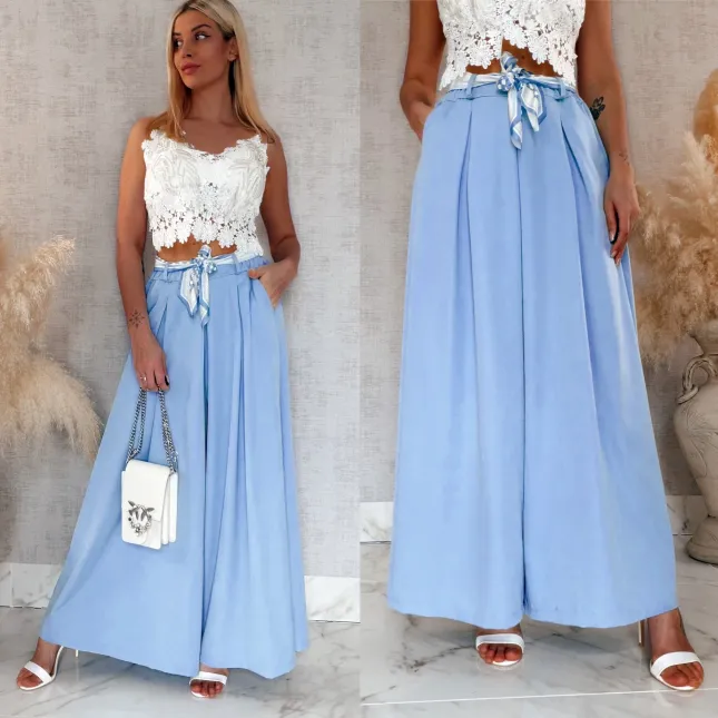 Modne wiosenne spodnie KULOTY jasno niebieskie ONE SIZE - R959