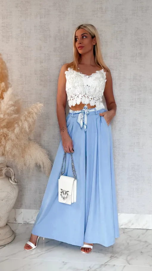 Modne wiosenne spodnie KULOTY jasno niebieskie ONE SIZE - R959