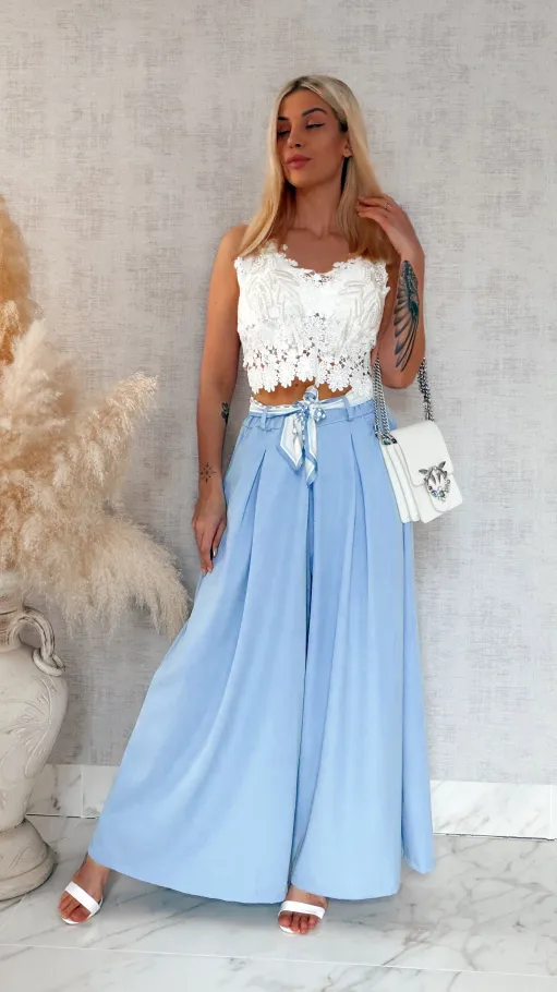 Modne wiosenne spodnie KULOTY jasno niebieskie ONE SIZE - R959