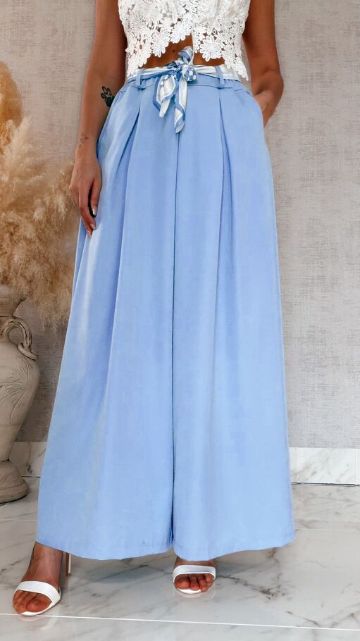 Modne wiosenne spodnie KULOTY jasno niebieskie ONE SIZE - R959
