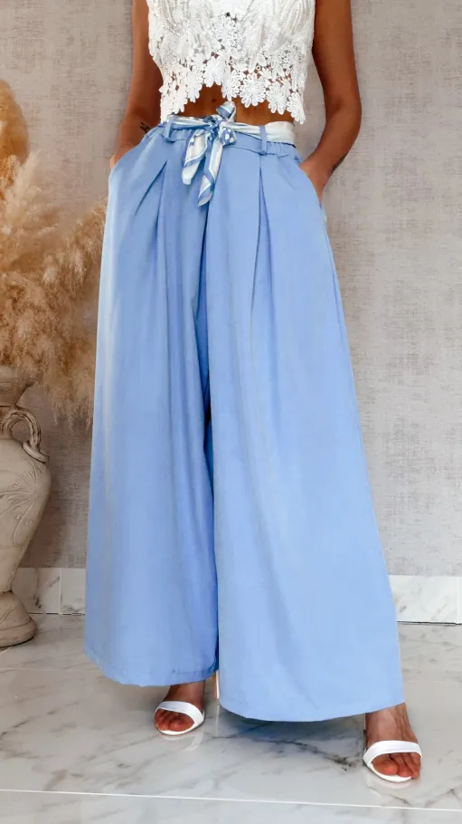 Modne wiosenne spodnie KULOTY jasno niebieskie ONE SIZE - R959