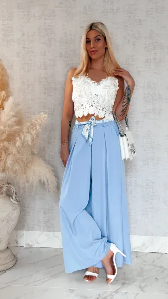 Modne wiosenne spodnie KULOTY jasno niebieskie ONE SIZE - R959