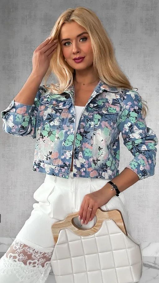 Jeansowa kurtka katana w motyle BLUE JEANS - P402