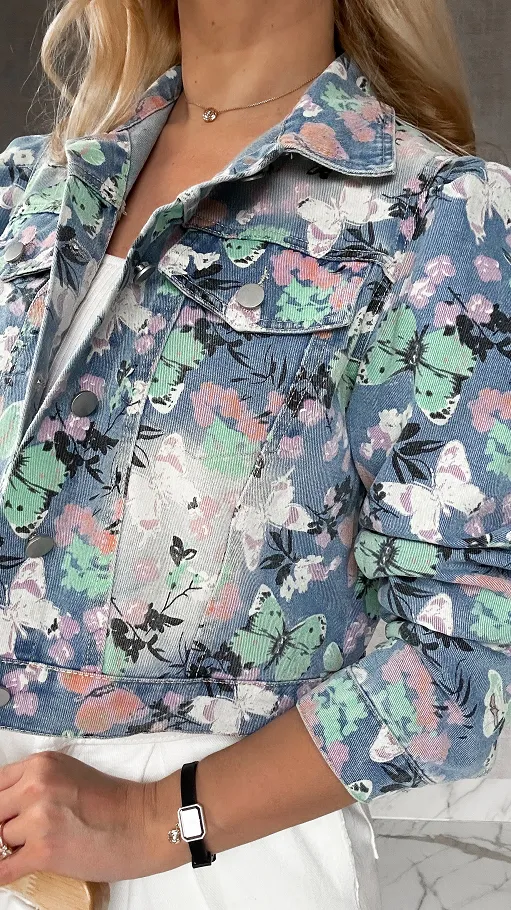 Jeansowa kurtka katana w motyle BLUE JEANS - P402