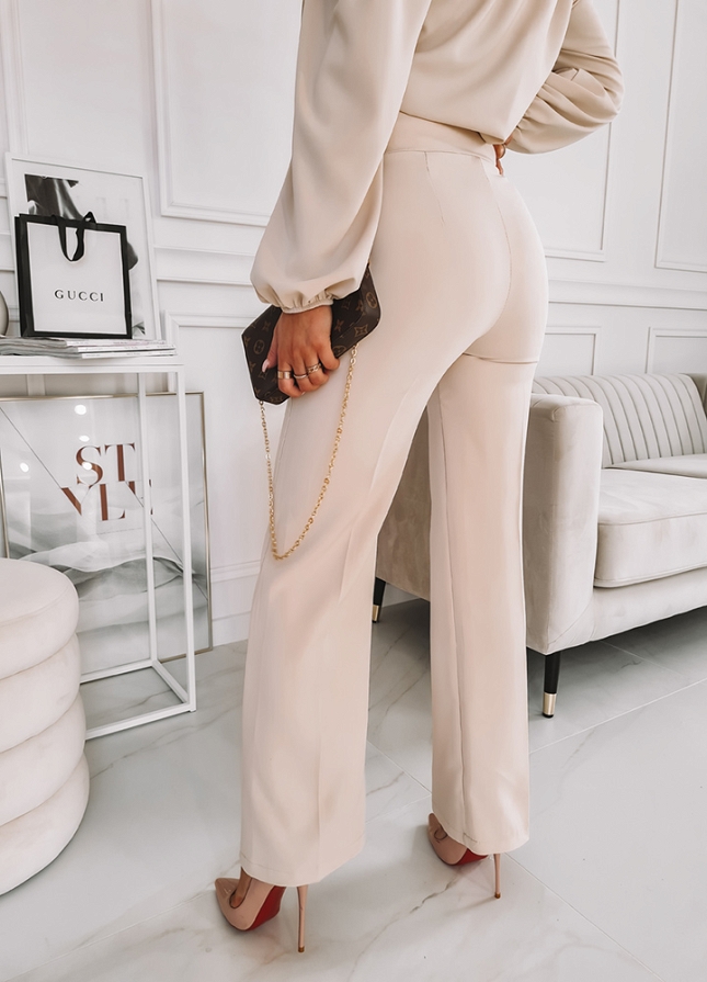 Eleganckie spodnie z ozdobnymi guzikami BEIGE - K102
