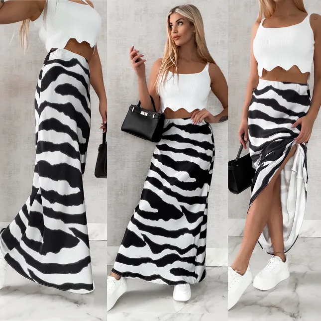 Długa spódnica ZEBRA z gumką w pasie - R457