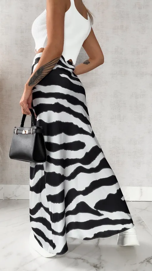 Długa spódnica ZEBRA z gumką w pasie - R457