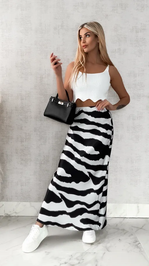 Długa spódnica ZEBRA z gumką w pasie - R457